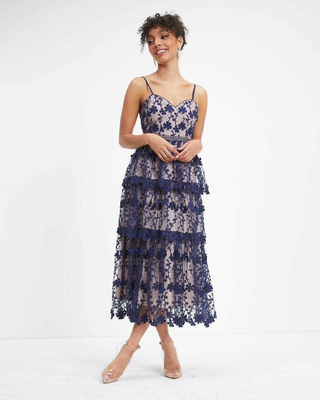 Pascal Tiered Crochet Lace Midi Dress - Blue - FINAL SALE