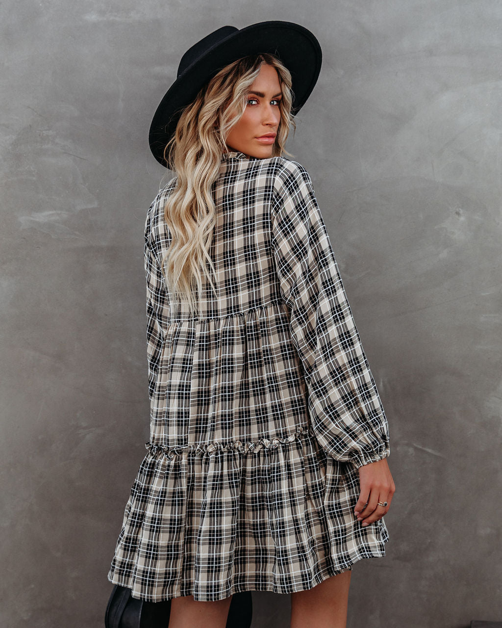 Urika Cotton Blend Plaid Babydoll Dress
