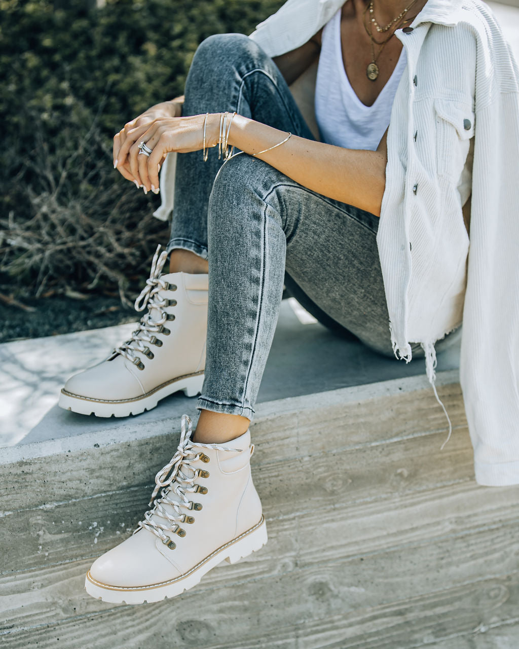 Kinsley Faux Leather Lace Up Boot - Beige