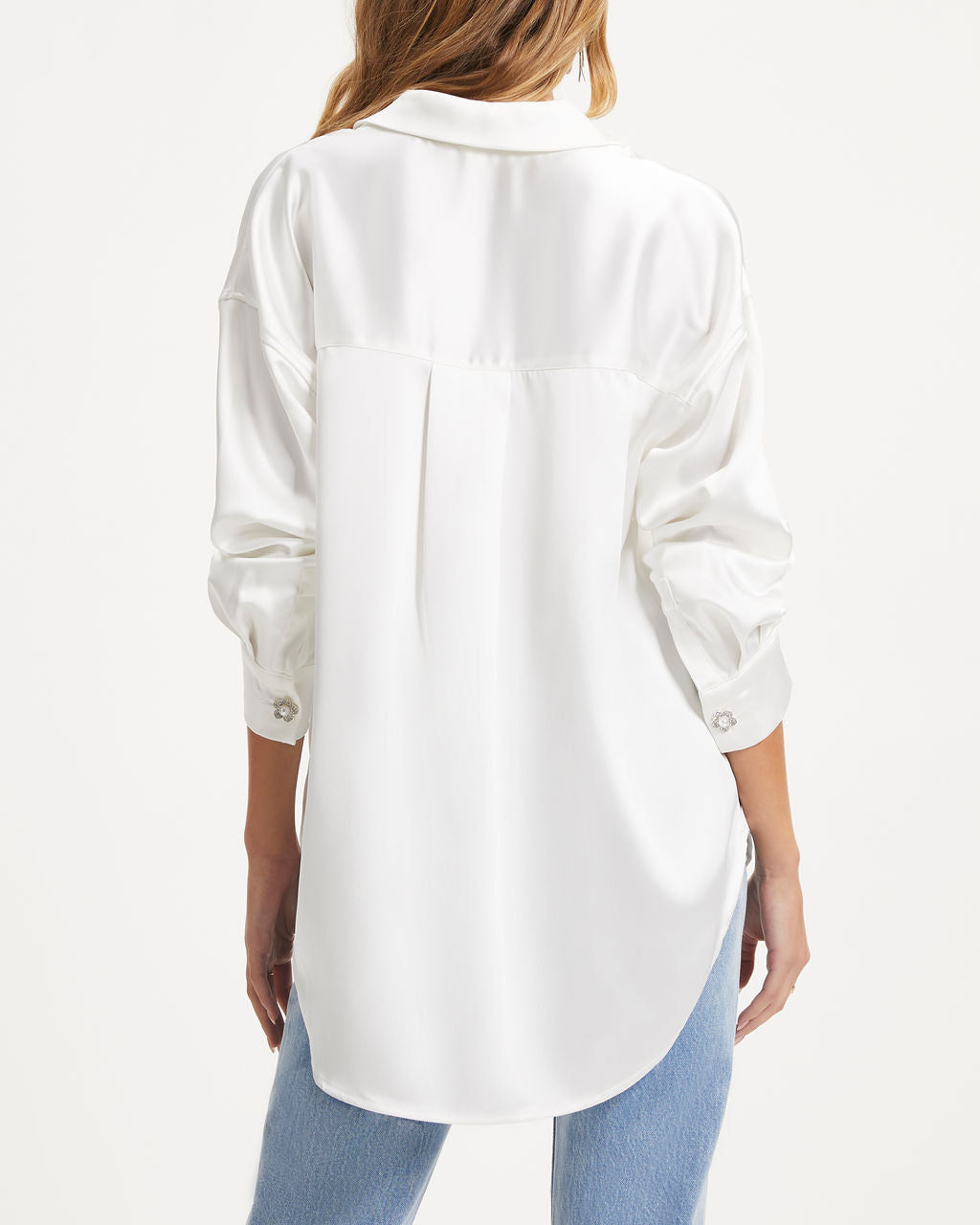 Rhonda Satin Button Down Top - White