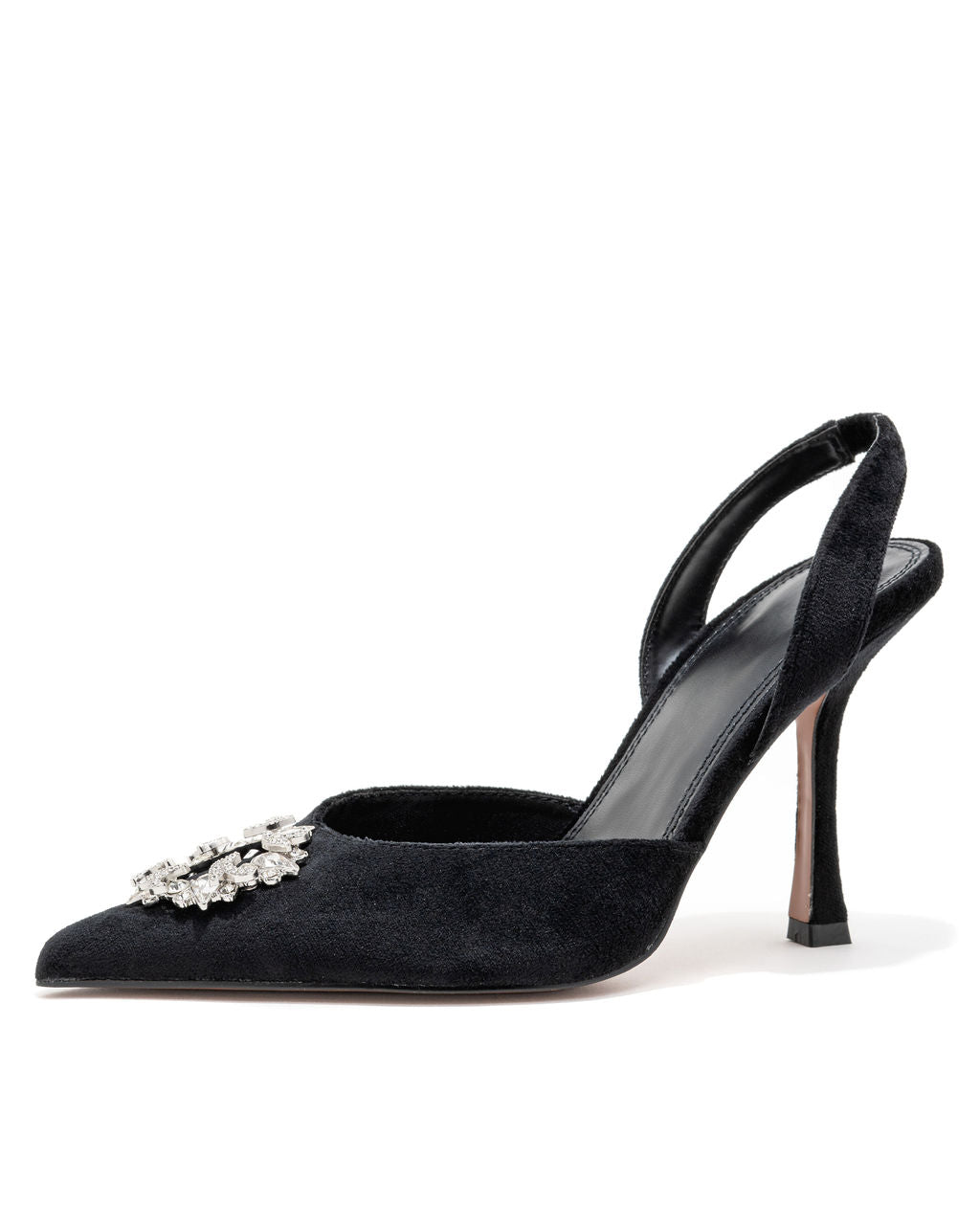 Madison Velvet Embellished Slingback Heel - Black