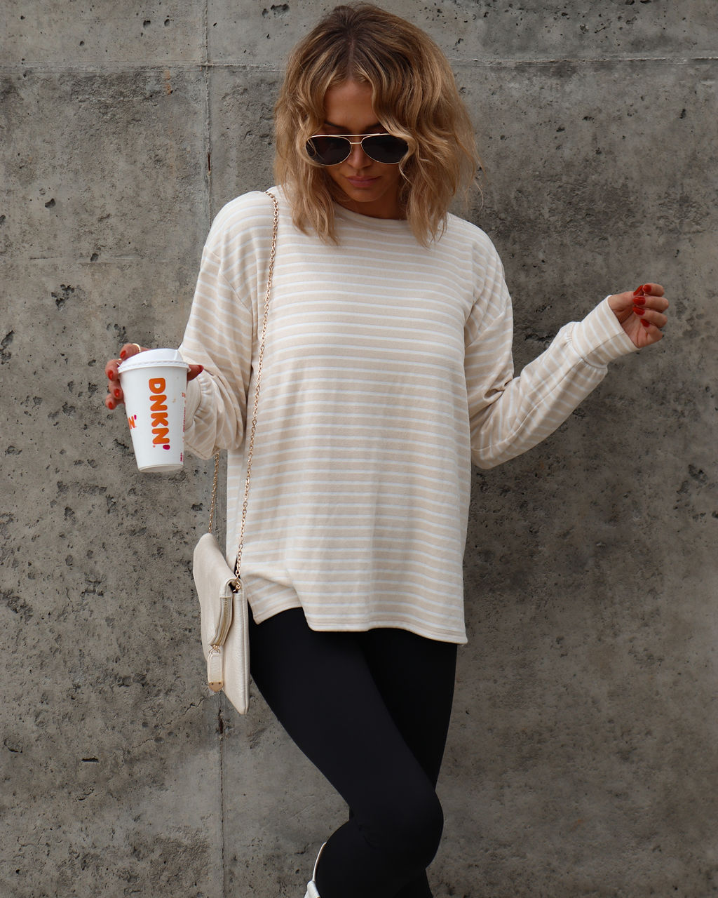 Boulder Stripe Long Sleeve Top - Beige