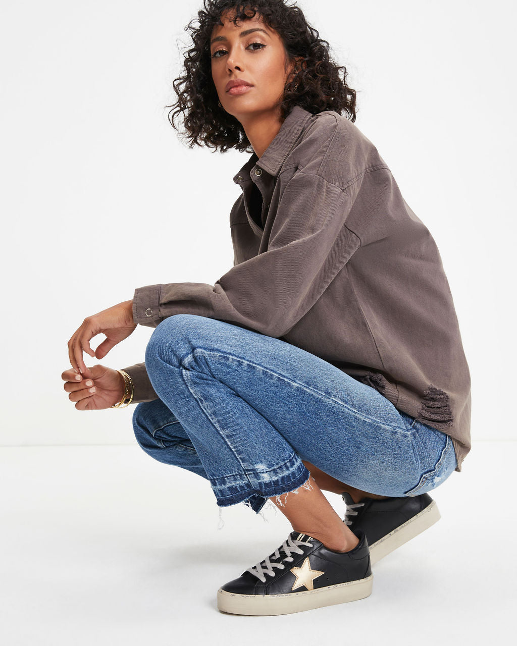 Colton Cotton Distressed Denim Jacket - Charcoal