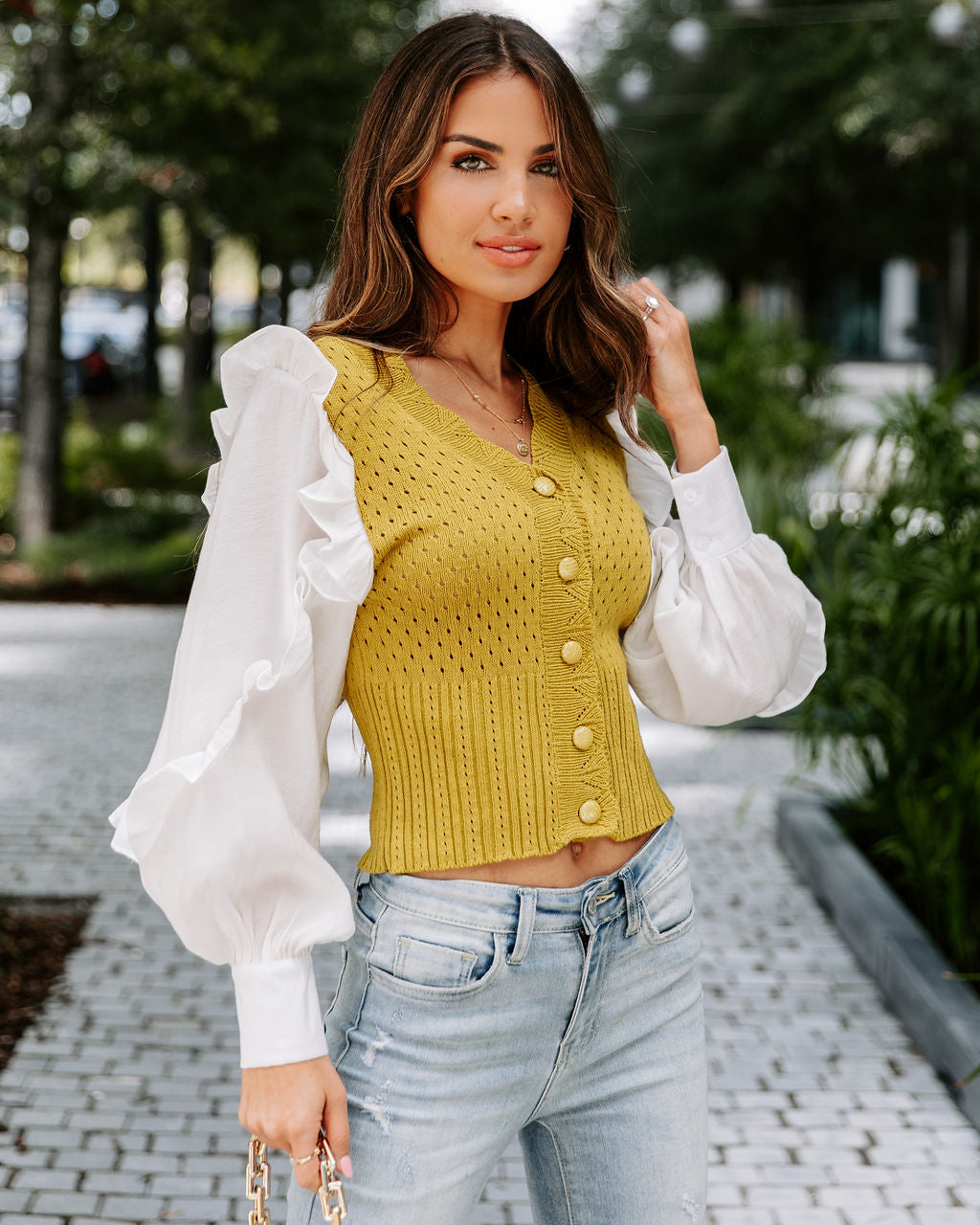 Walk This Way Knit Contrast Cardigan - Chartreuse