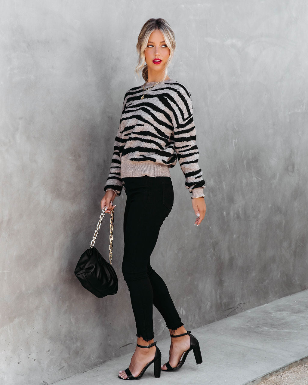 Work Hard Play Hard Zebra Knit Pullover Sweater