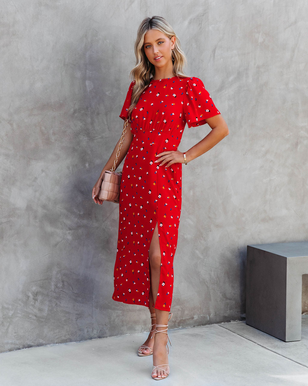 Flower Field Dates Slit Midi Dress