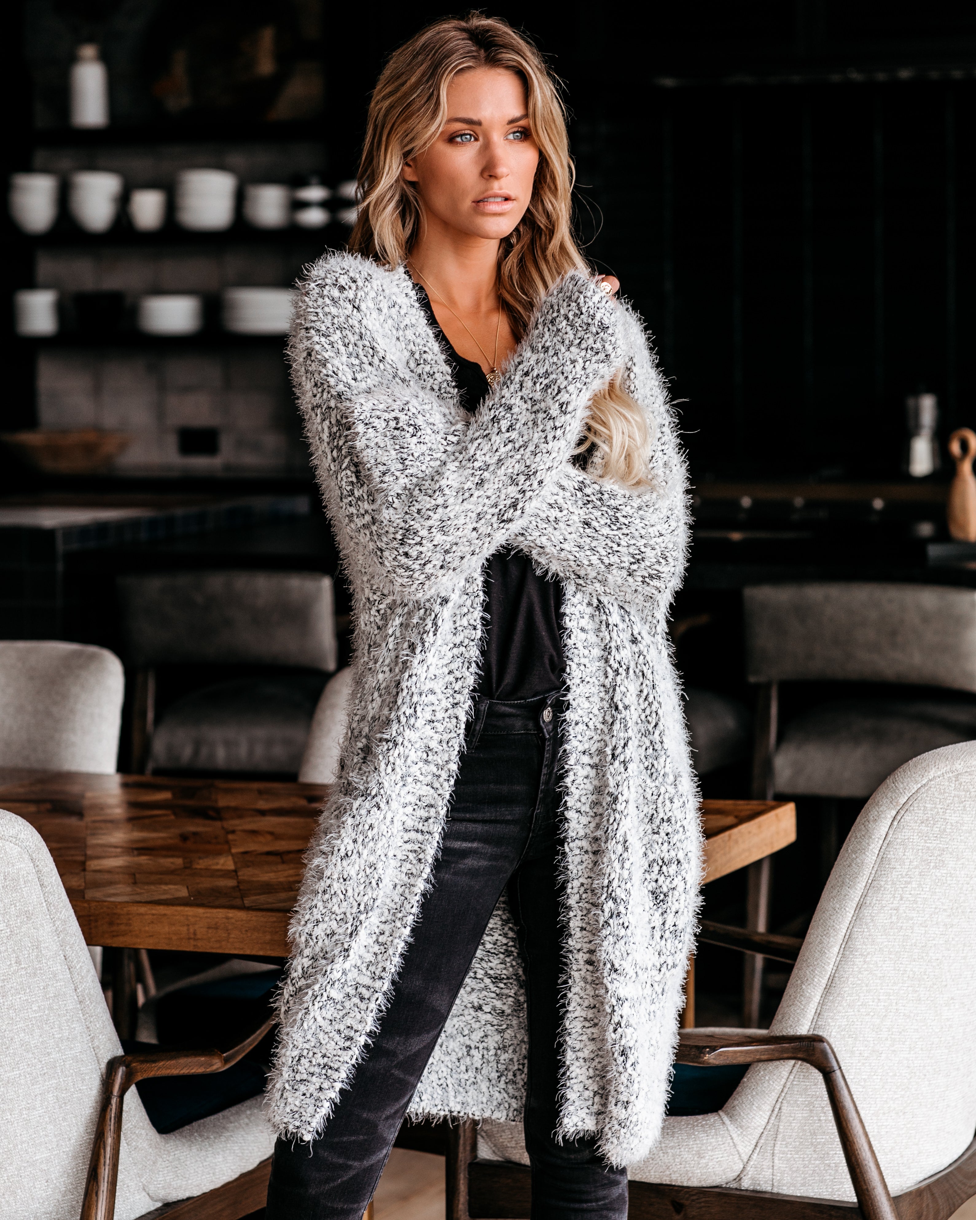Hit The Slopes Pocketed Fuzzy Knit Cardigan