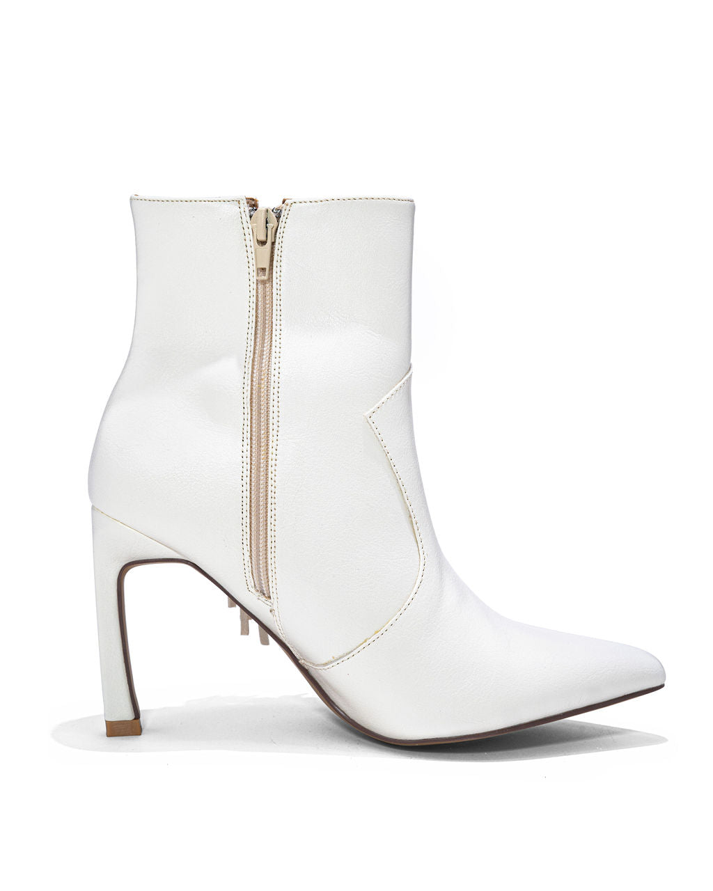 Karson Faux Leather Heeled Fringe Bootie - White - SALE