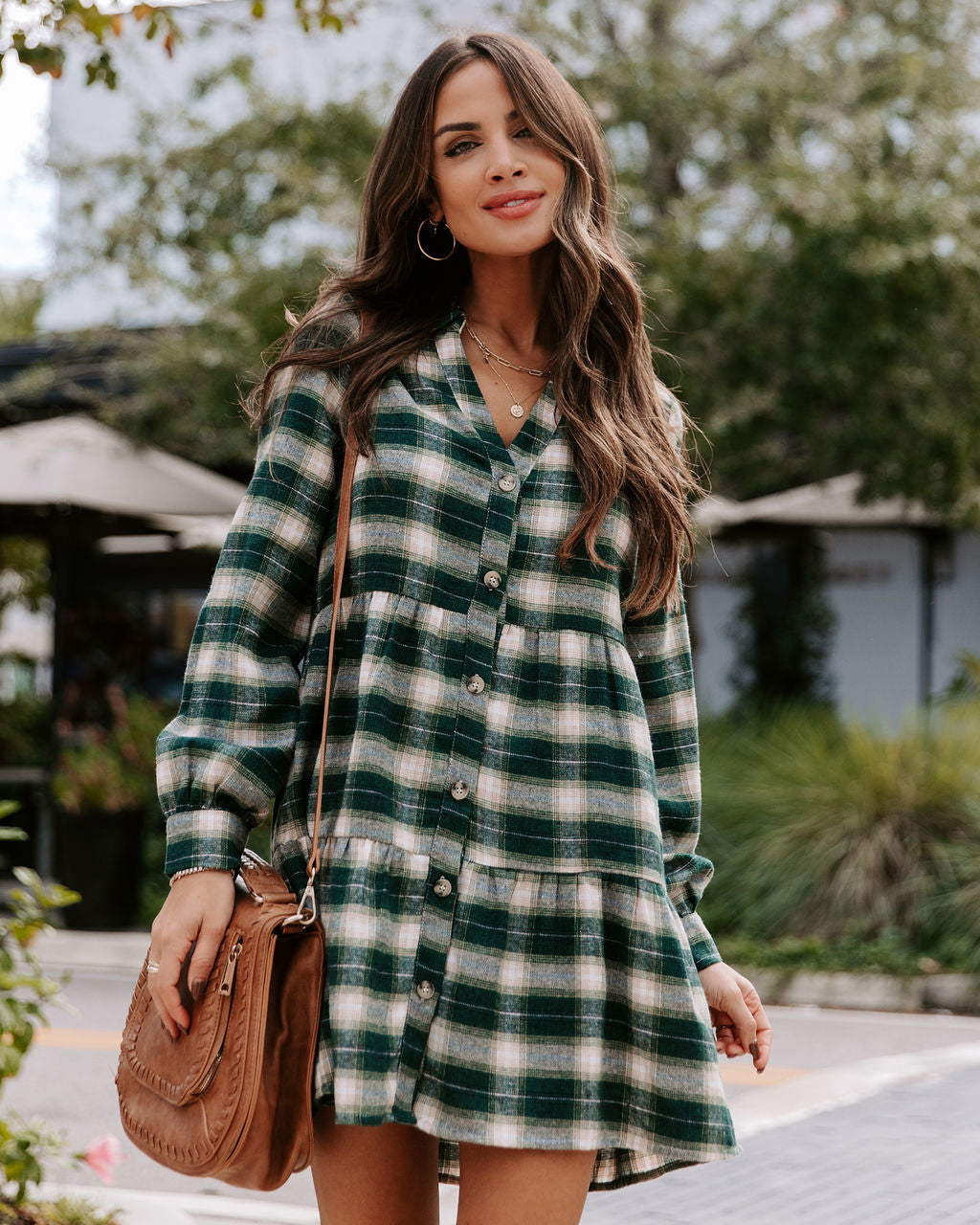 Faithful One Plaid Babydoll Dress - Green