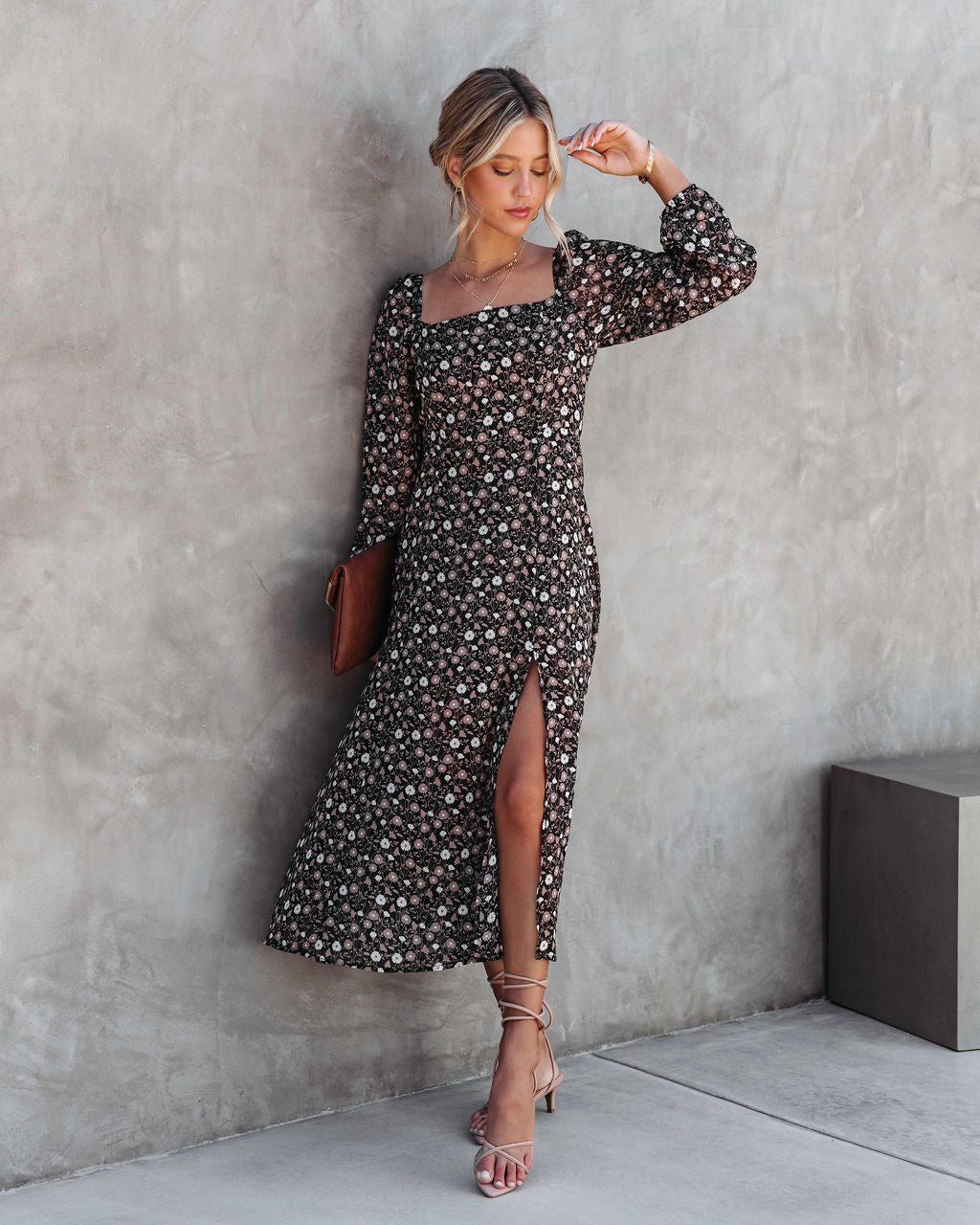 Enchant Me Printed Slit Midi Dress