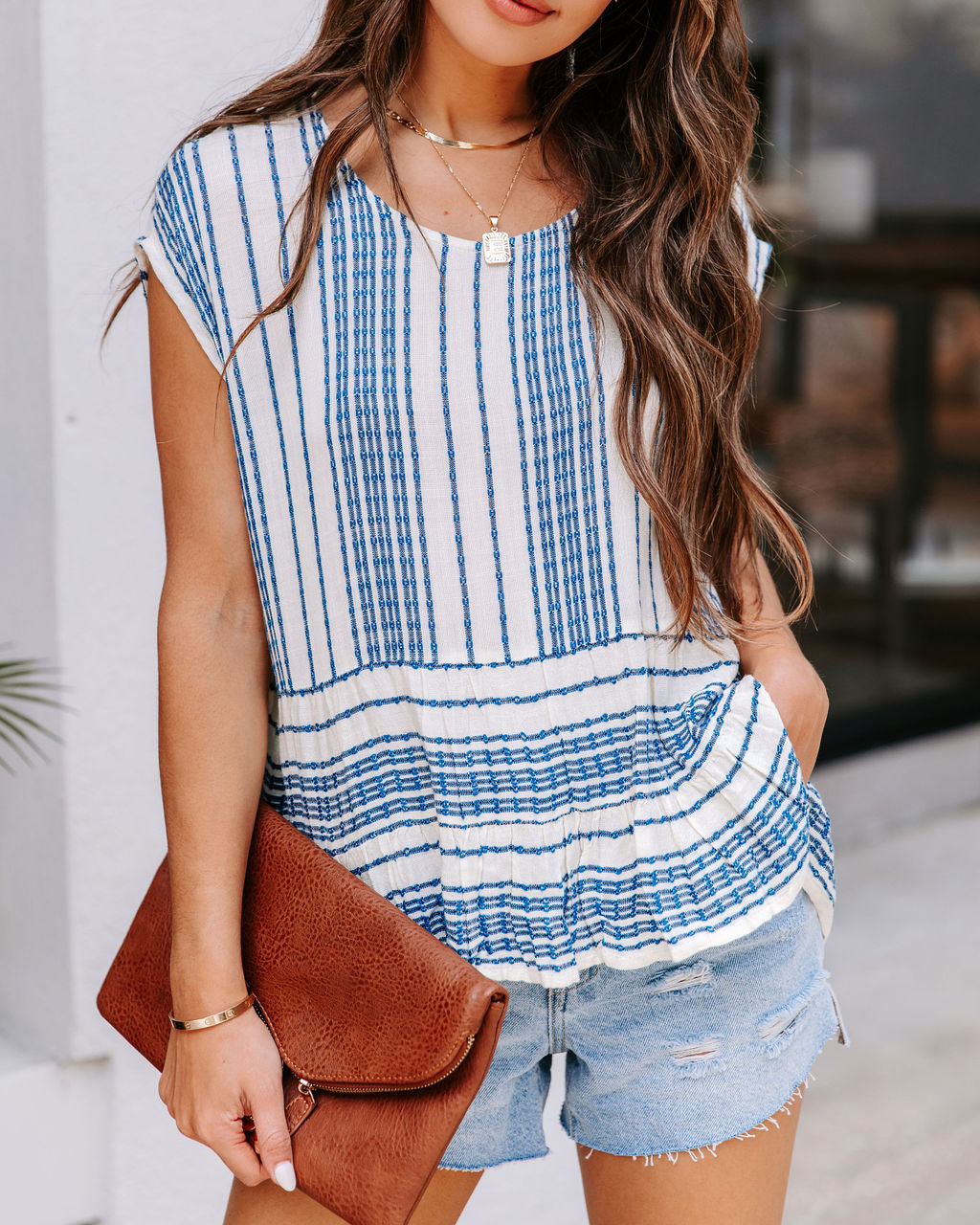 Clove Woven Striped Babydoll Top - Natural Indigo - FINAL SALE