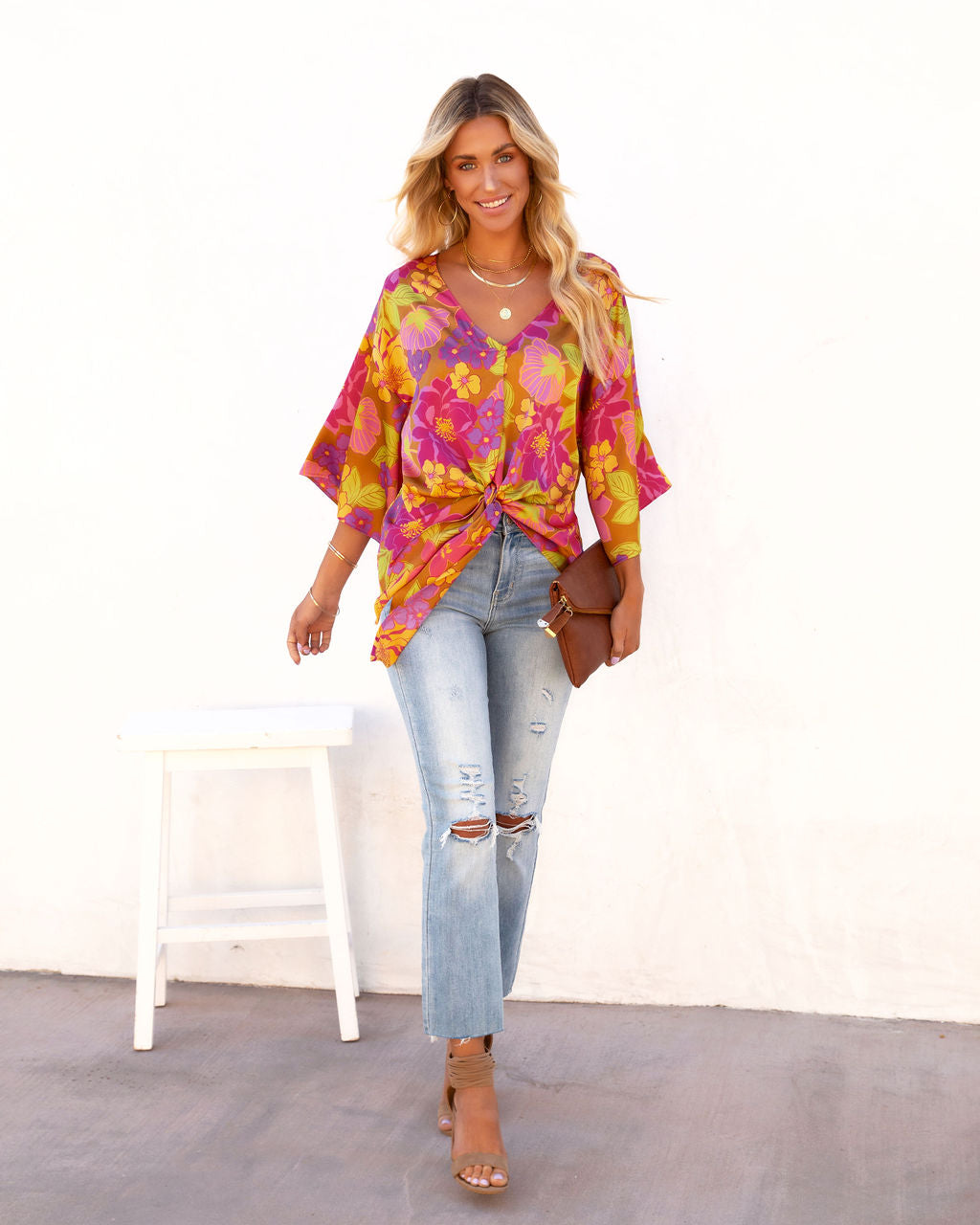 Maui Vibes Satin Front Tie Top - FINAL SALE