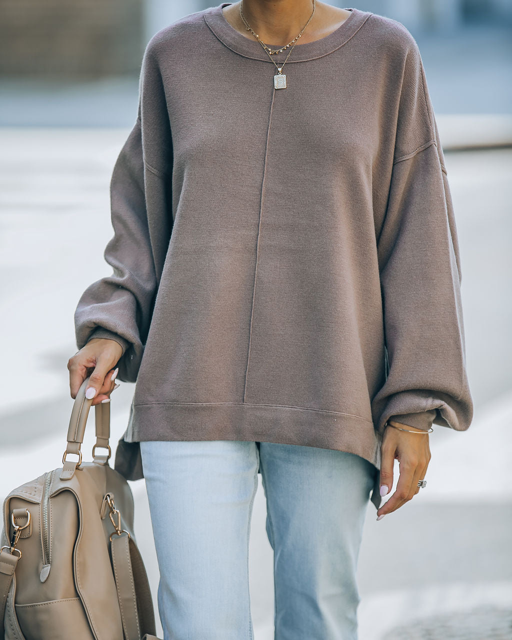 Running Errands Knit Oversized Pullover Sweater - Chocolate