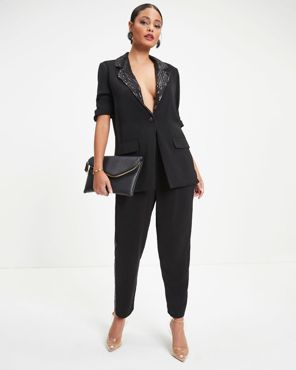 Always A Party Sequin Contrast Blazer - Black