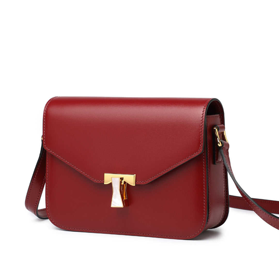 Handmade Red BOX Glossy Leather Tofu Crossbody Bag
