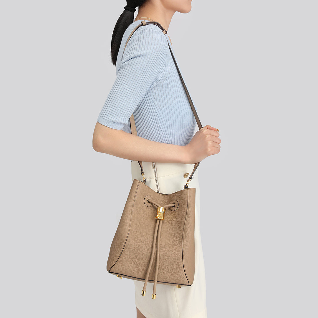 Handmade Apricot TOGO Leather Shoulder Bucket Bag