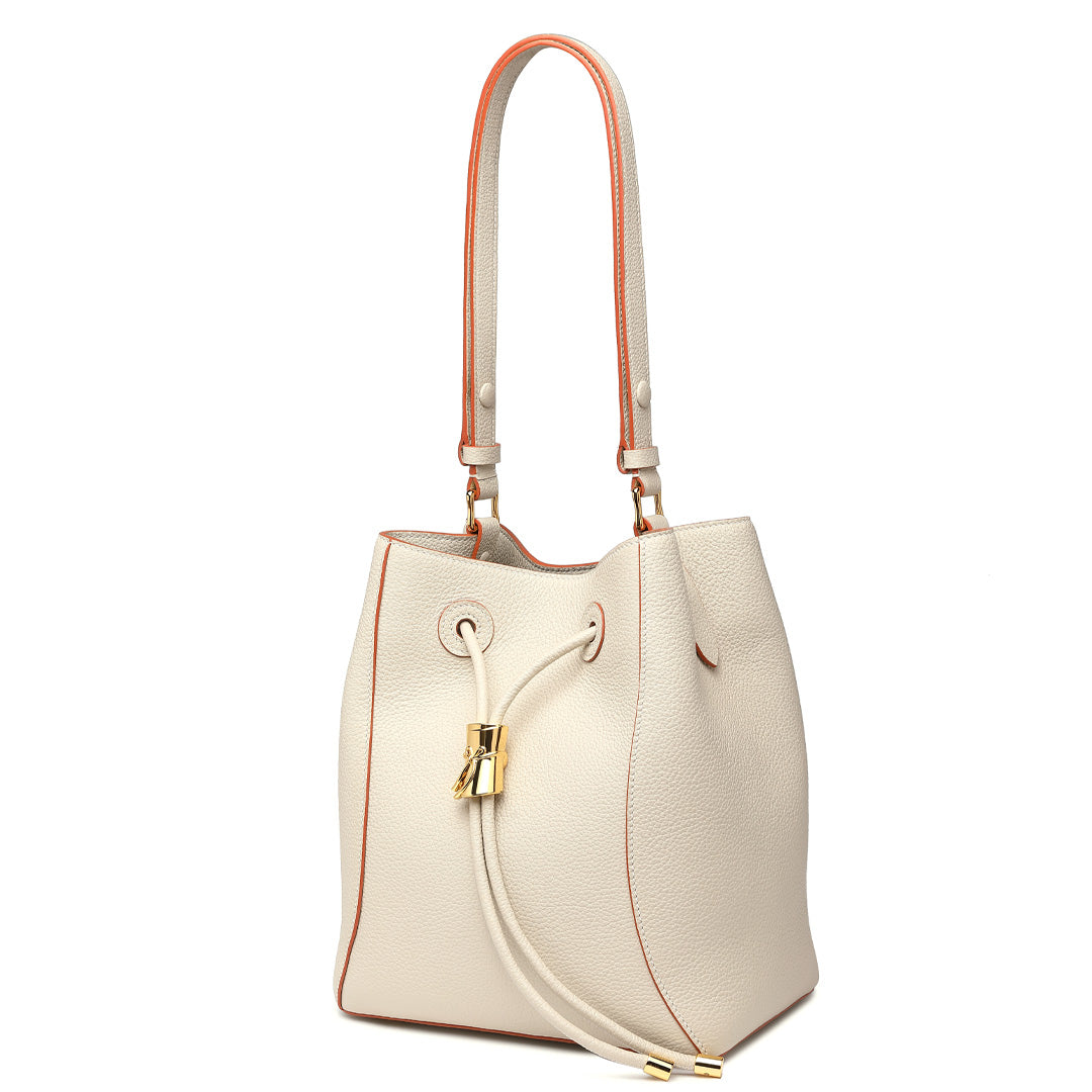Handmade White TOGO Leather Shoulder Bucket Bag