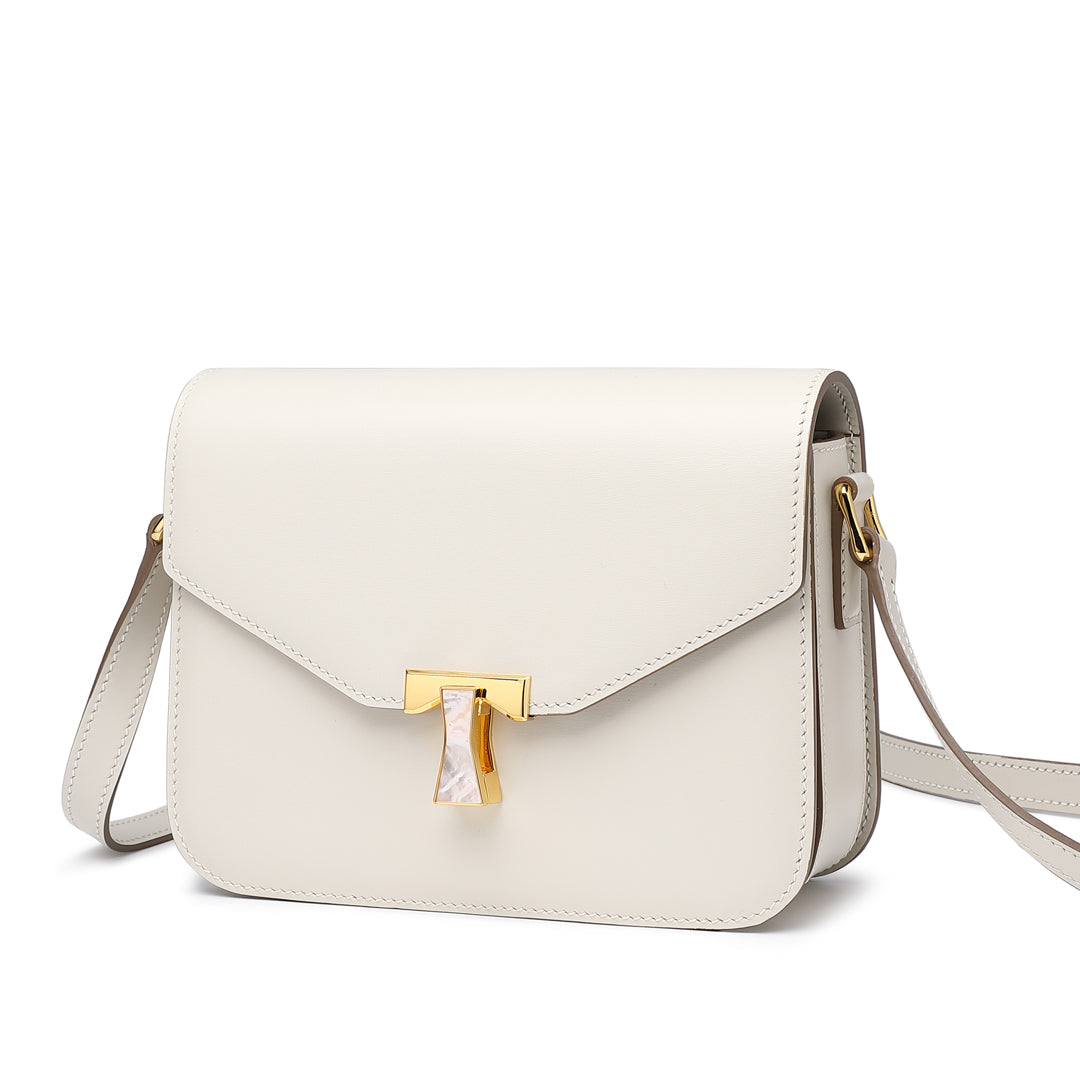 Handmade White BOX Glossy Leather Tofu Crossbody Bag