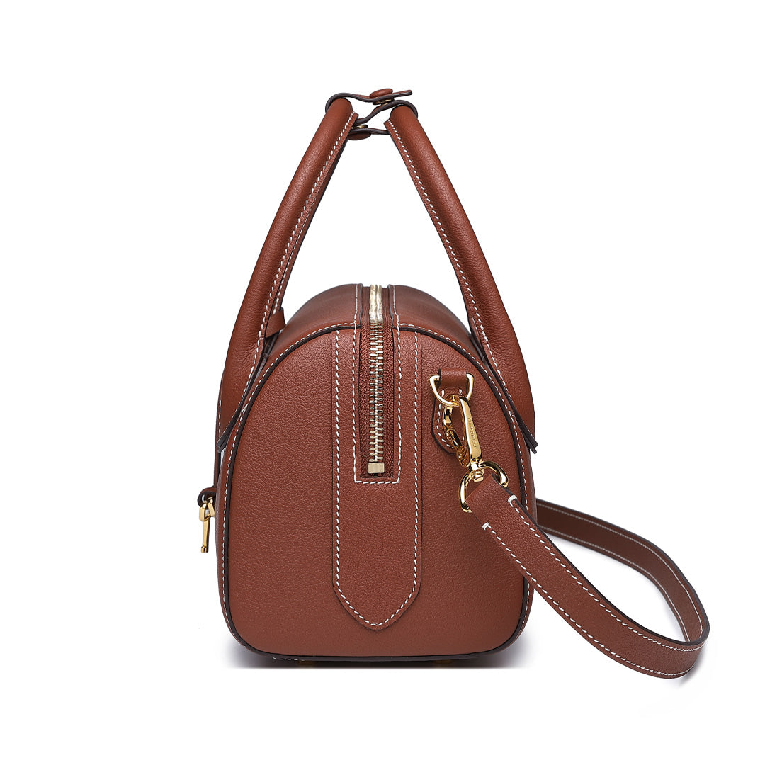 Handmade Reddish Brown SWIFT Leather Boston Tote Bag