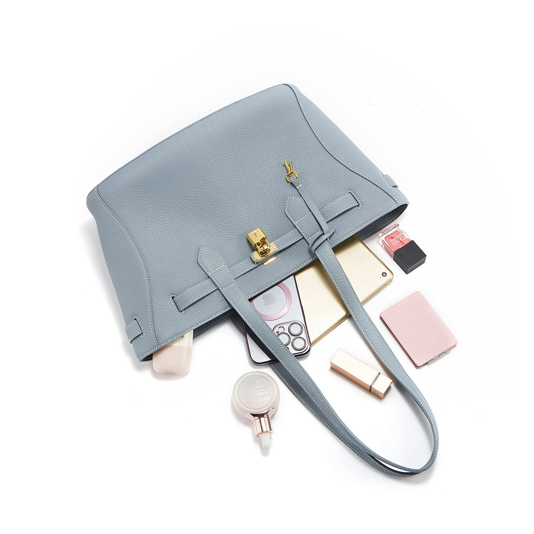 Handmade Blue TOGO Leather Shoulder Tote Bag