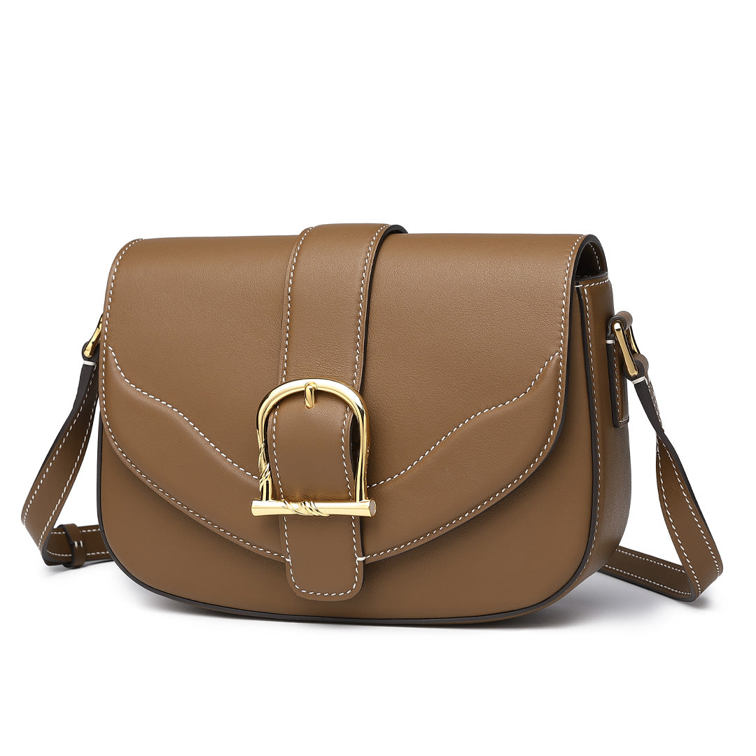 Handmade Brown SWIFT Leather Crossbody Flap Saddle Bags