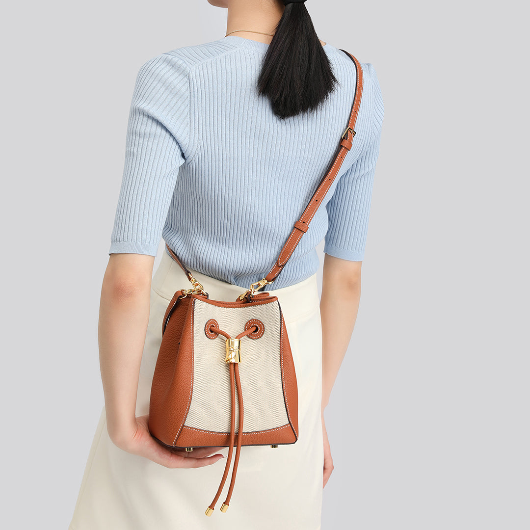 Handmade Gold Brown TOGO Leather Shoulder Bucket Bag - Small