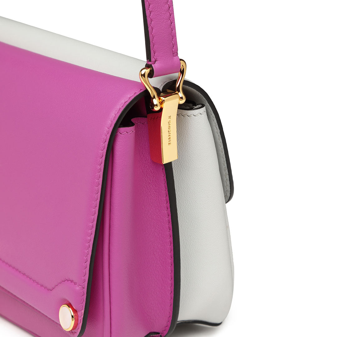 Handmade Violet SWIFT Leather Crossbody Gemini Saddle Bag