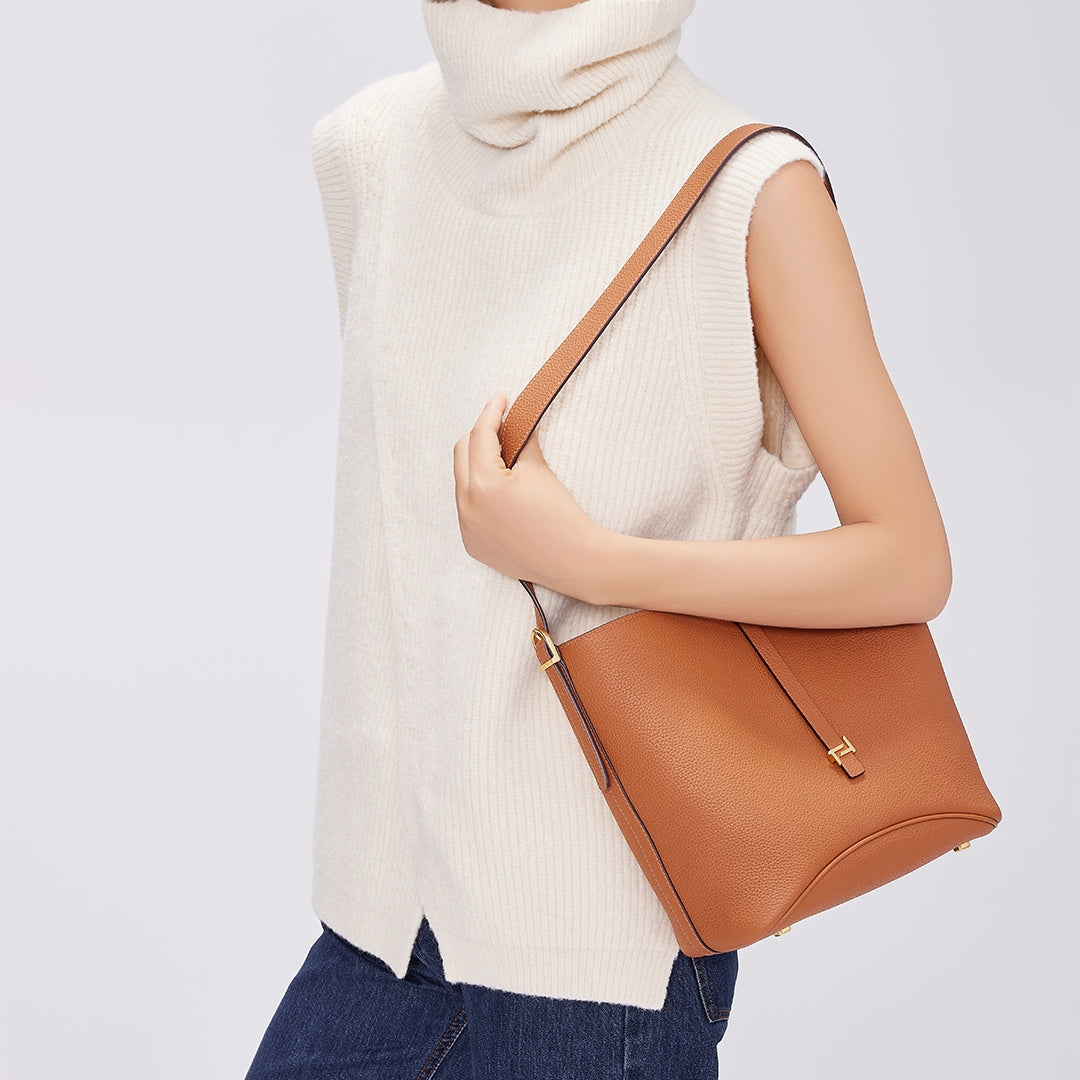 Handmade Gold Brown TOGO Leather Bucket Bag