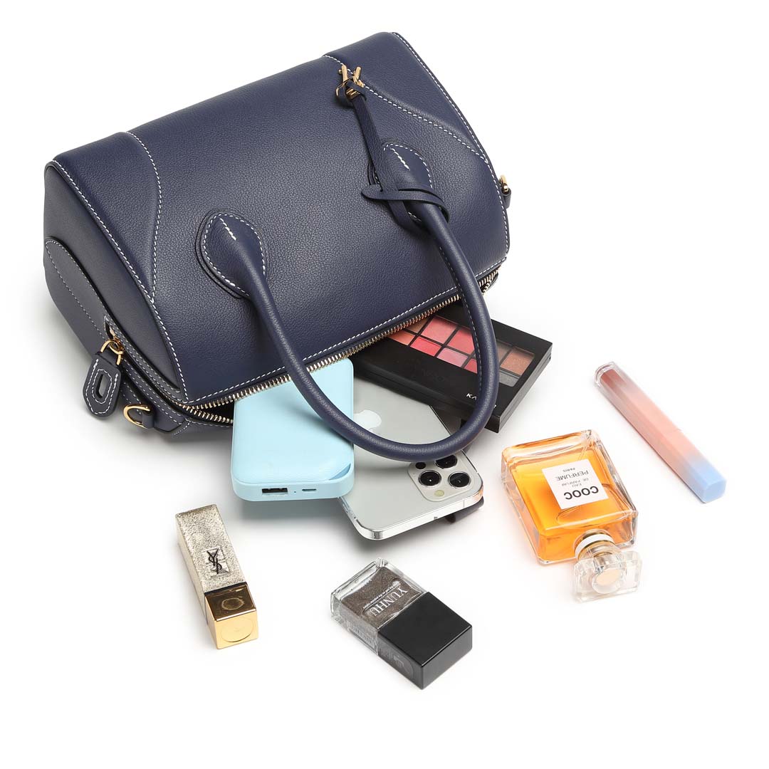 Handmade Blue SWIFT Leather Boston Tote Bag