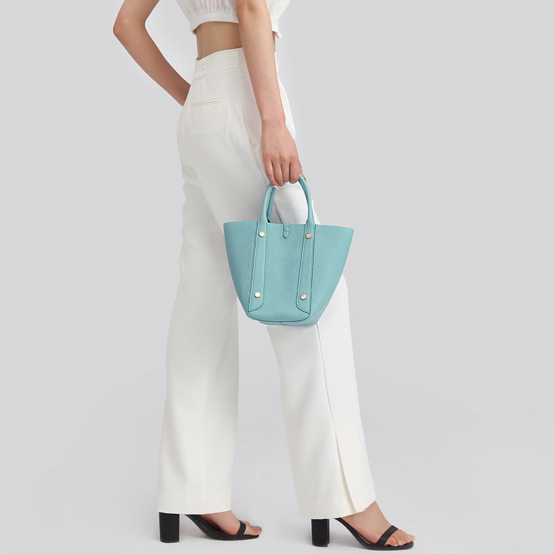 Handmade Macaron Blue TOGO Leather Picotin Tote Bag - Small