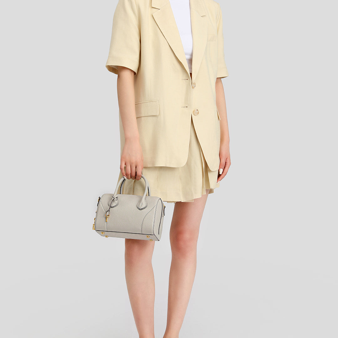 Handmade Gray SWIFT Leather Boston Tote Bag