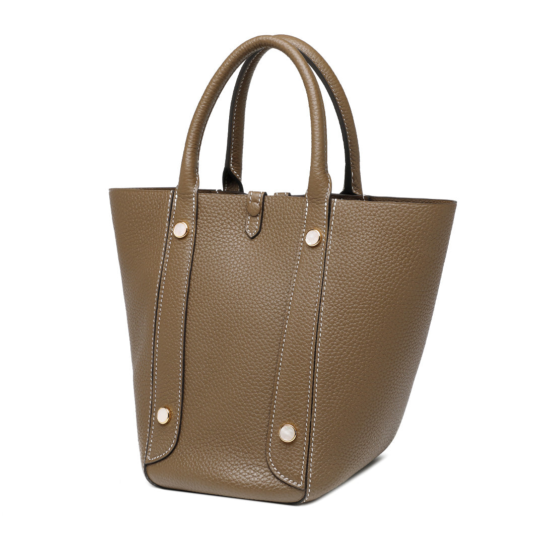 Handmade Etoupe TOGO Leather Picotin Tote Bag - Small