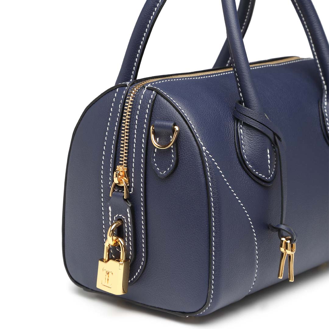 Handmade Blue SWIFT Leather Boston Tote Bag