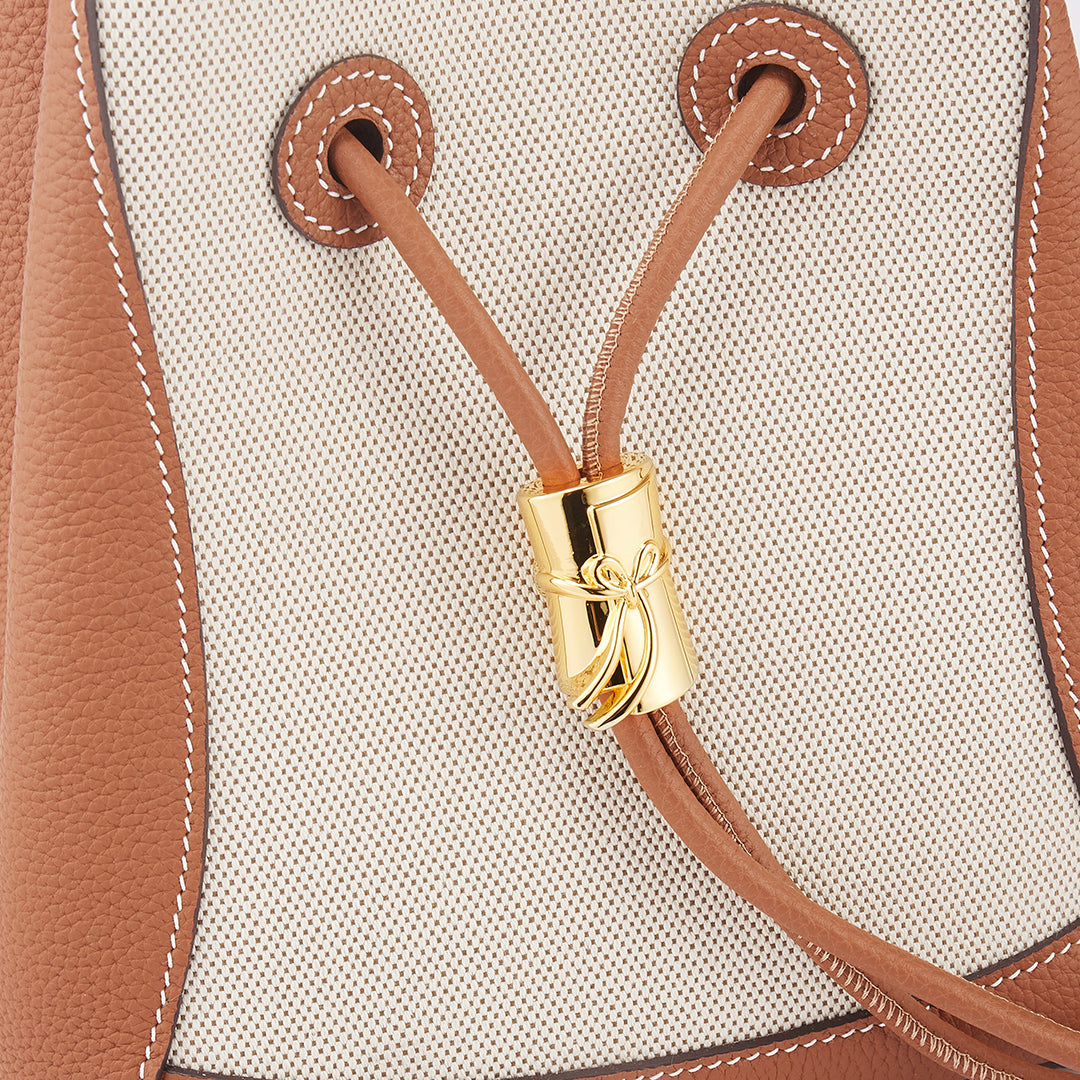 Handmade Gold Brown TOGO Leather Shoulder Bucket Bag - Small