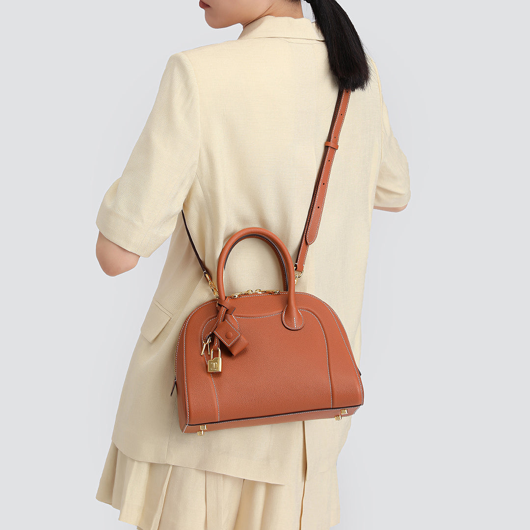 Handmade Gold Brown EVE Leather Dome Shell Tote Bag