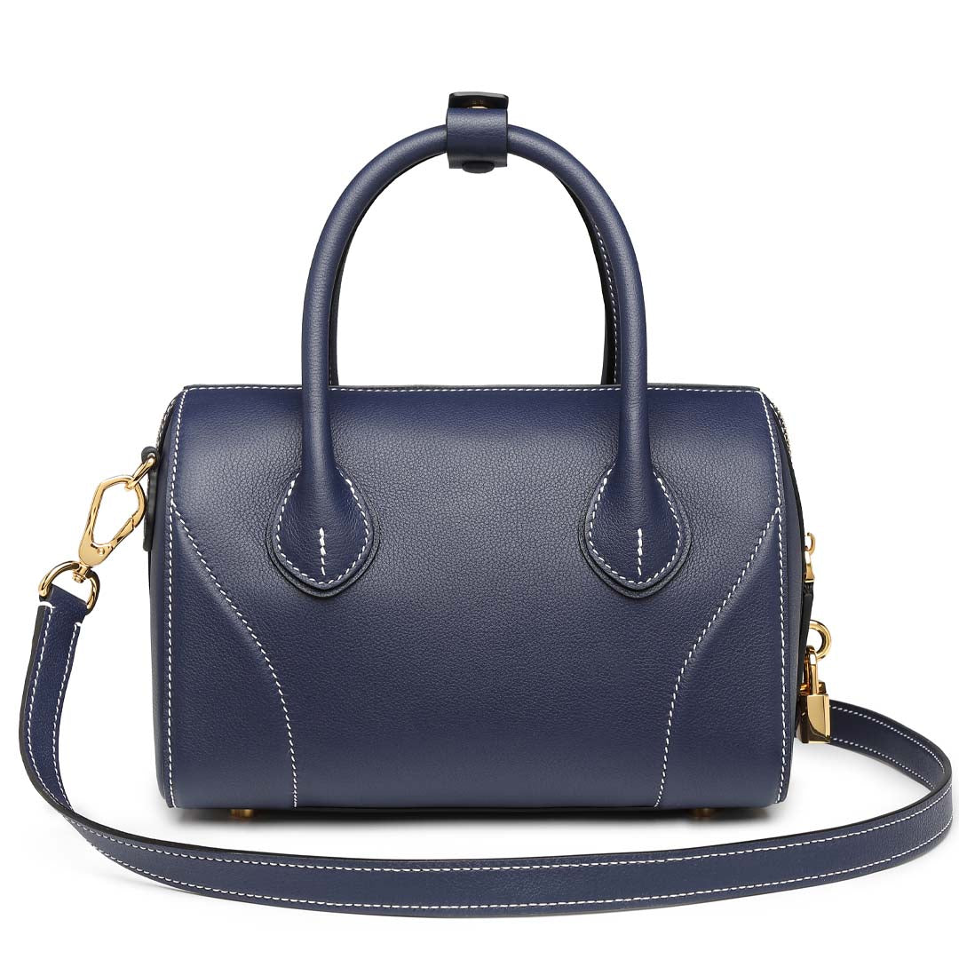 Handmade Blue SWIFT Leather Boston Tote Bag