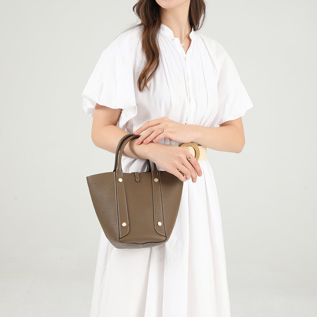 Handmade Etoupe TOGO Leather Picotin Tote Bag - Small