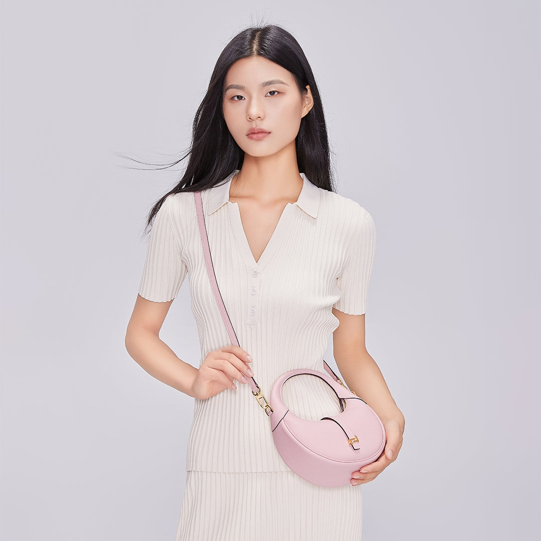 Handmade Pink TOGO Leather Crescent Bag