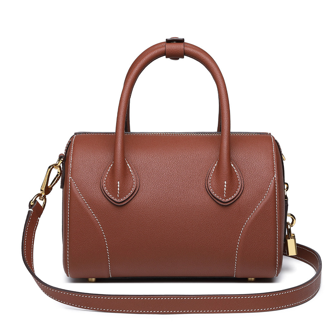 Handmade Reddish Brown SWIFT Leather Boston Tote Bag