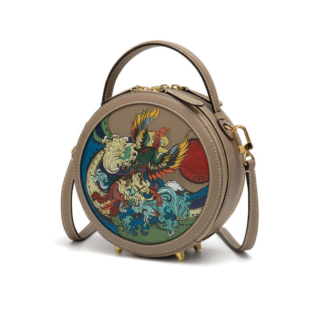 Handmade SWIFT Leather Round Painted Crossbody Bags