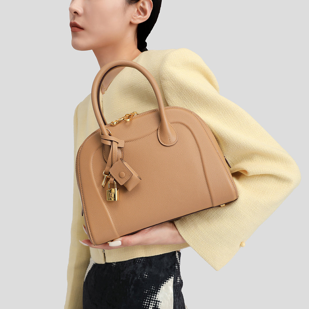 Handmade Milk Tea EVE Leather Dome Shell Tote Bag