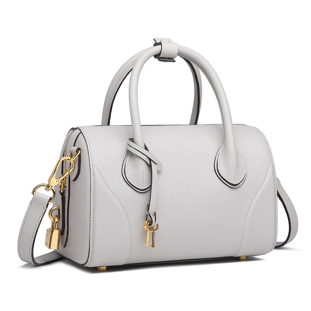 Handmade Gray SWIFT Leather Boston Tote Bag