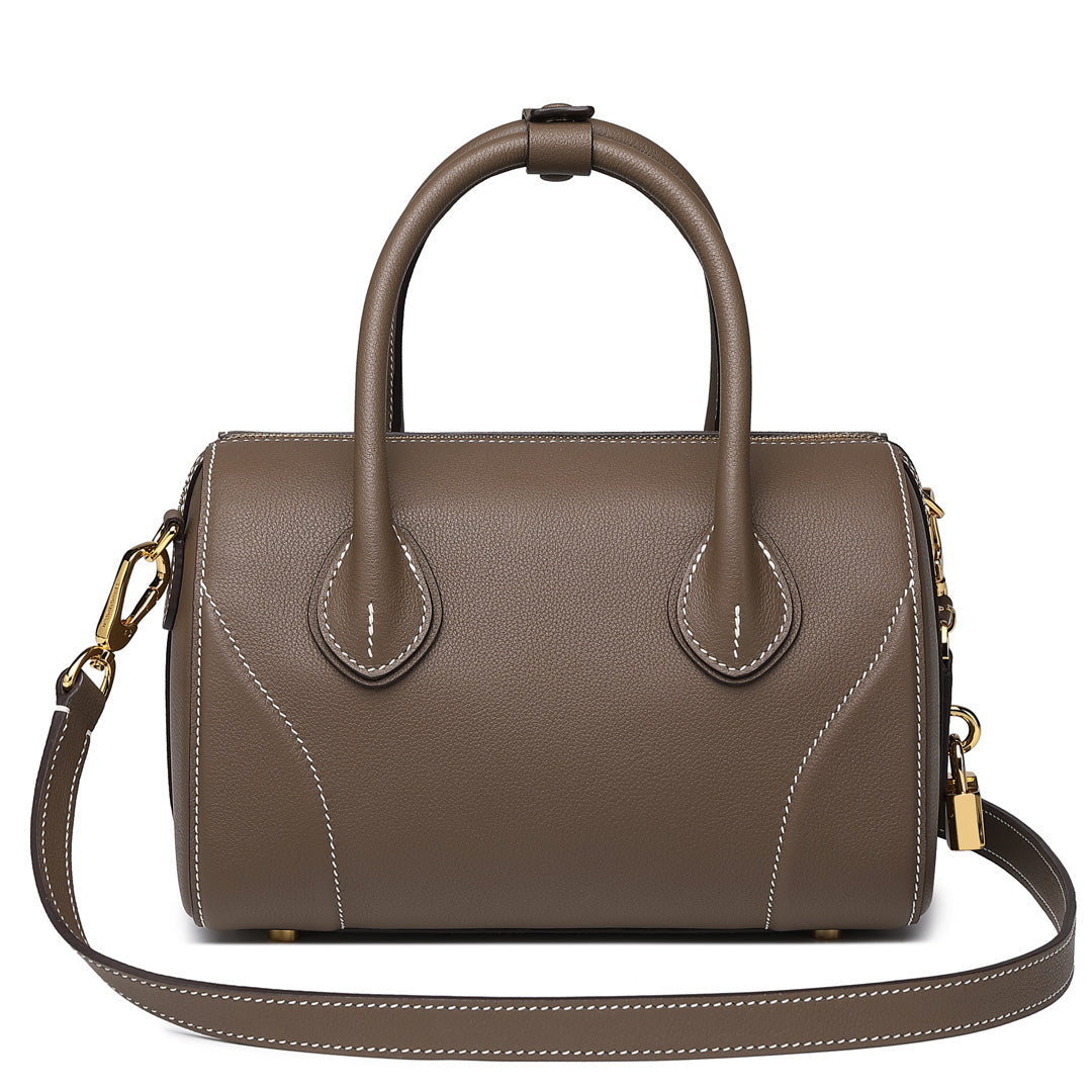 Handmade Etoupe SWIFT Leather Boston Tote Bag