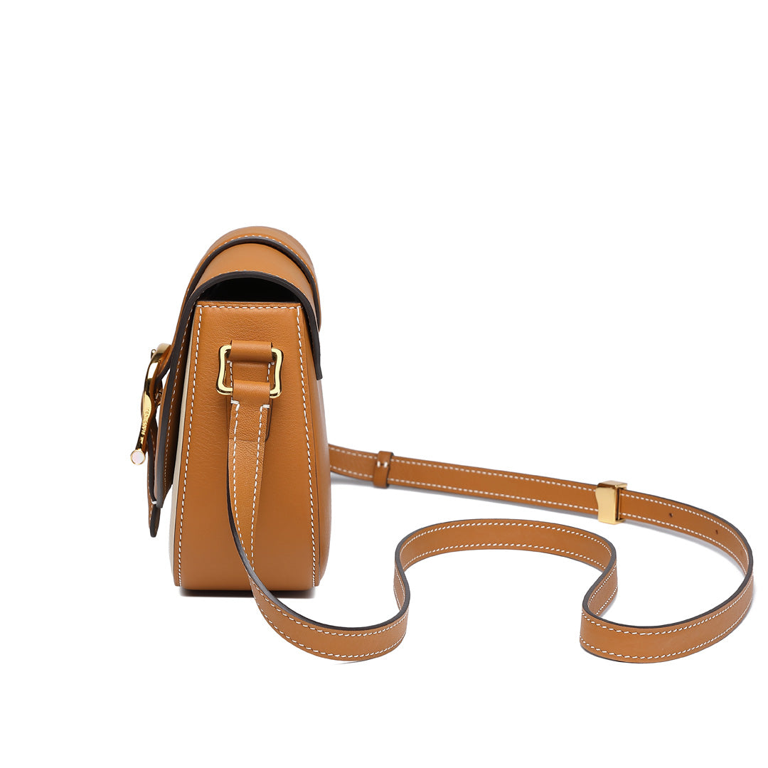 Handmade Milk Tea SWIFT Leather Crossbody Flap Saddle Bags