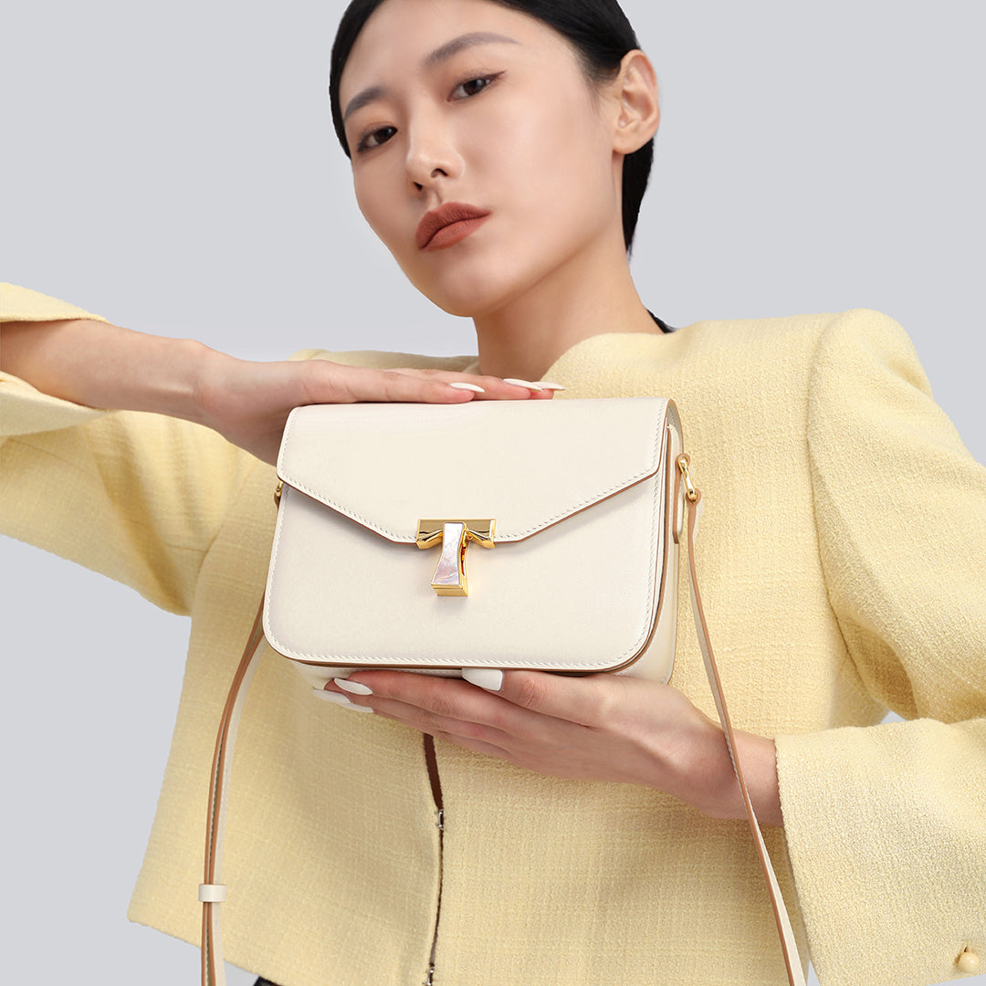 Handmade White BOX Glossy Leather Tofu Crossbody Bag