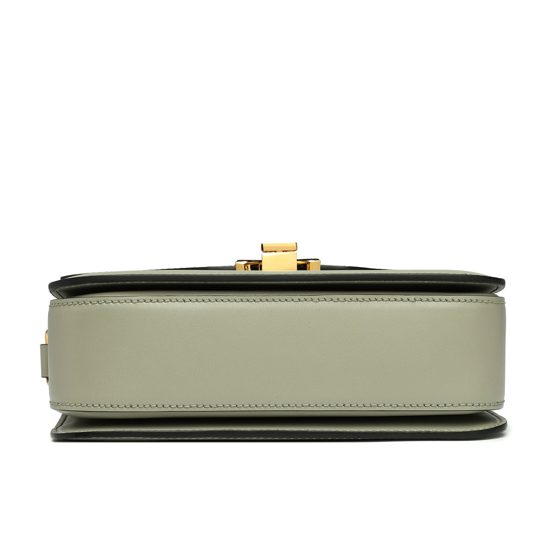 Handmade Green BOX Glossy Leather Tofu Crossbody Bag