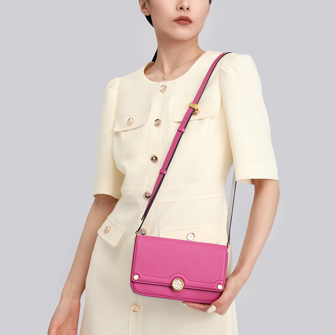 Handmade Violet SWIFT Leather Crossbody Gemini Saddle Bag