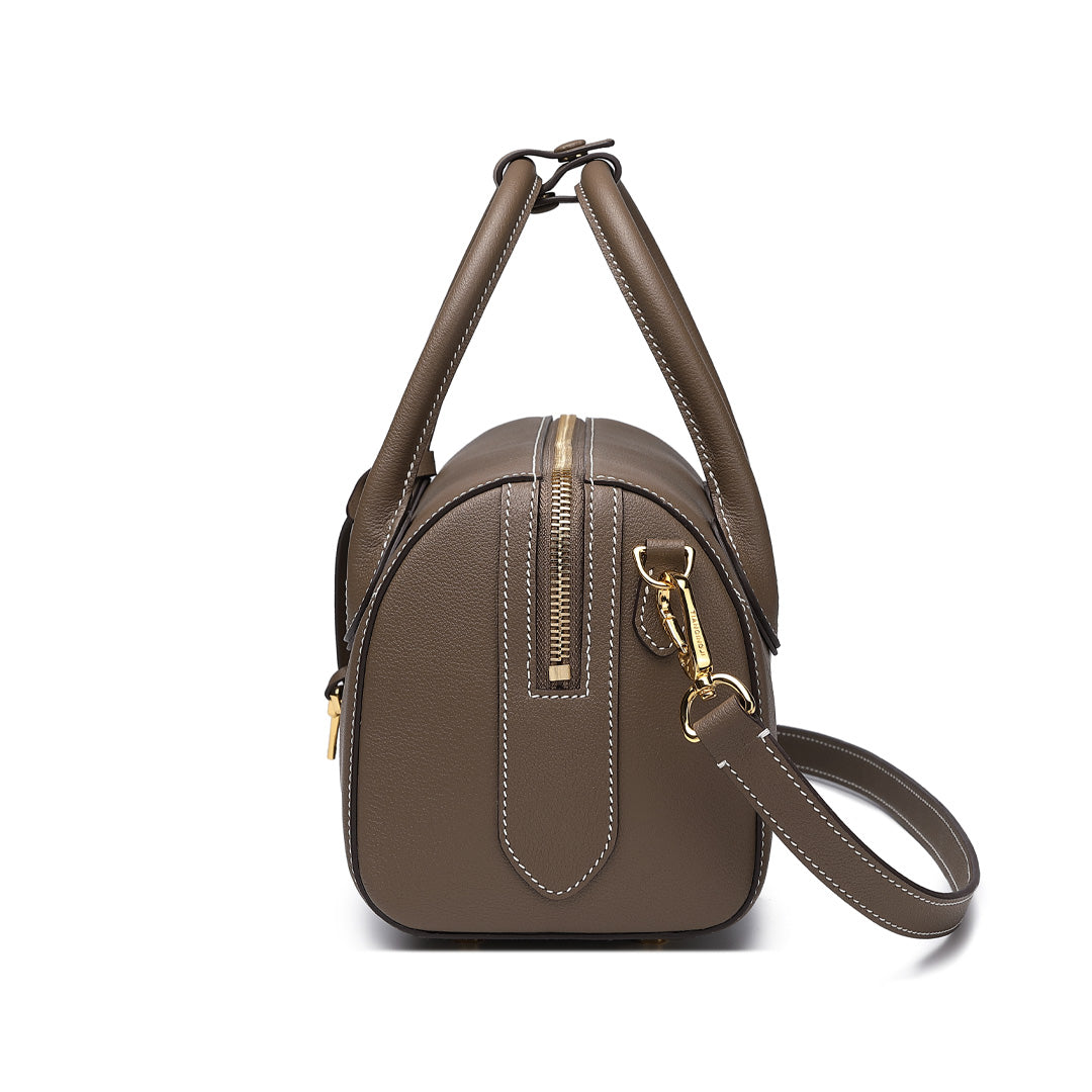 Handmade Etoupe SWIFT Leather Boston Tote Bag