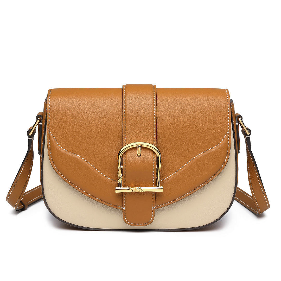 Handmade Milk Tea SWIFT Leather Crossbody Flap Saddle Bags