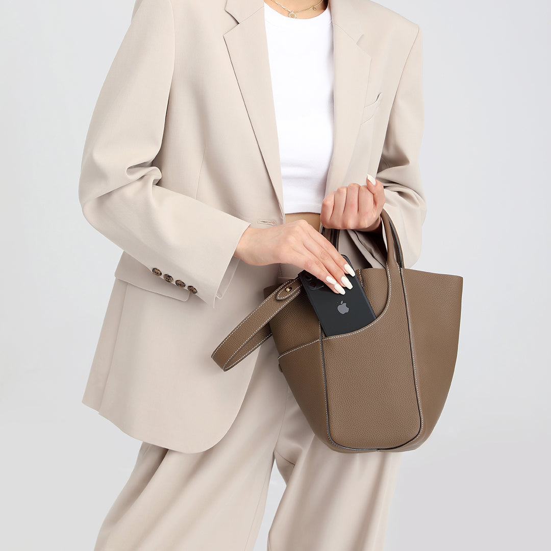 Handmade Etoupe TOGO Leather Picotin Tote Bag
